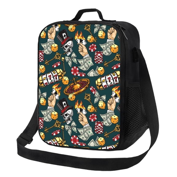 Logiee Vintage Casino Chips Print Insulated Lunch Bag for Women/Men, Reusable Lunch Box for Office Work School Picnic Beach,Leakproof Freezable Cooler Bag with Shoulder Strap