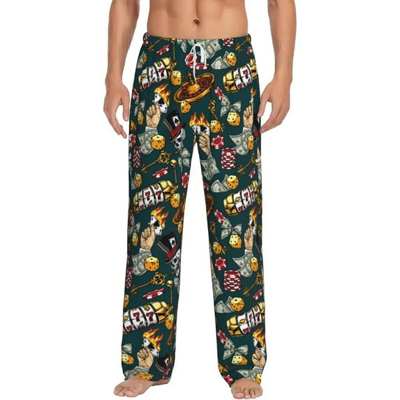 Logiee Vintage Casino Chips Print Pajama Pants for Men,Men’s Pajama Bottoms,Mens PJ Pants with Pockets & Button Fly-Large