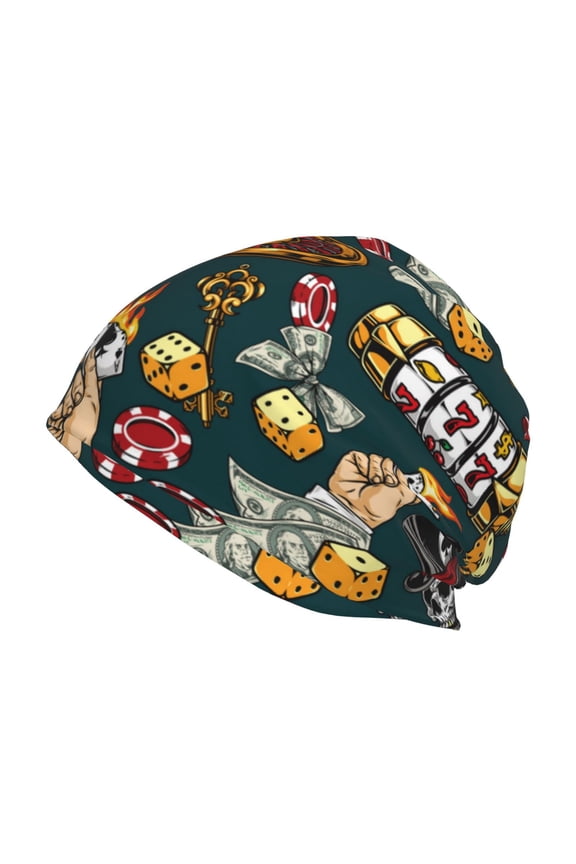 Vintage Casino Chips Print Unisex Knit Beanie for Men Women Winter Hat,Beanies Skull Caps