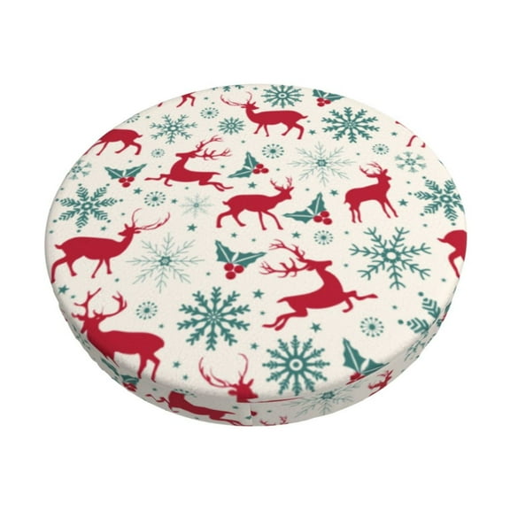 Logiee Vintage Christmas Reindeer Print Stool Covers Round,Bar Stool Covers,Watedrproof Stool Slipcover with Elastic,Stool Cushion,Round Bar Stool Seat Covers for Bar Round Chair-12 inch