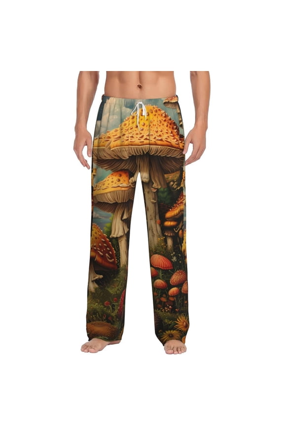 Vintage Cloud Mushroom Print Pajama Pants for Men,Men’s Pajama Bottoms,Mens PJ Pants with Pockets & Button Fly-XX-Large