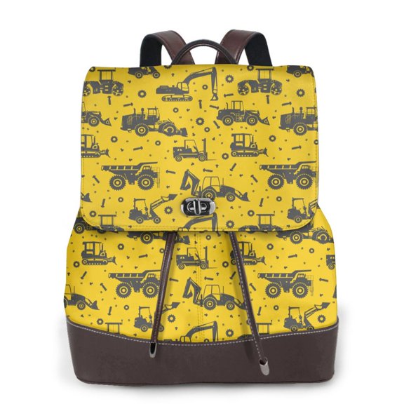 Logiee Vintage Excavator Print Backpack Purse for Women,Fashion Leather Backpack Purse,Women's Leather Backpack for Work College Travel