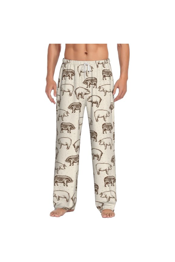 Vintage Farm Pigs Print Pajama Pants for Men,Men’s Pajama Bottoms,Mens PJ Pants with Pockets & Button Fly-Large