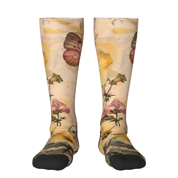 Logiee Vintage Floral Butterfly Collage Print Gift Stocking Stuffers,Adult Stockings,Novelty Socks,Funny Socks Birthday Running Walking Sleeping