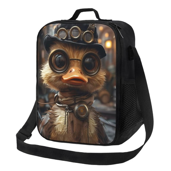 Logiee Vintage Gentleman Duck Print Insulated Lunch Bag for Women/Men, Reusable Lunch Box for Office Work School Picnic Beach,Leakproof Freezable Cooler Bag with Shoulder Strap