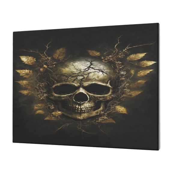 Logiee Vintage Gold Leaf Skull Print Canvas Wall Art,Canvas Picture Prints with Frame, Wall Art Decorative,Canvas Decorative,Suitable for Living Room Bedroom Office Room 30x40