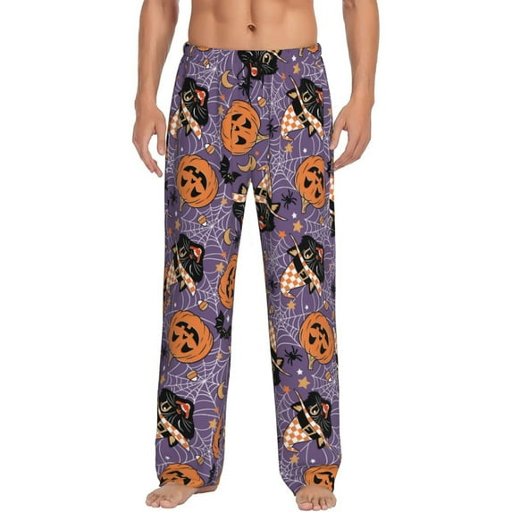 Logiee Vintage Halloween Black Cat Print Pajama Pants for Men,Men’s Pajama Bottoms,Mens PJ Pants with Pockets & Button Fly-XX-Large