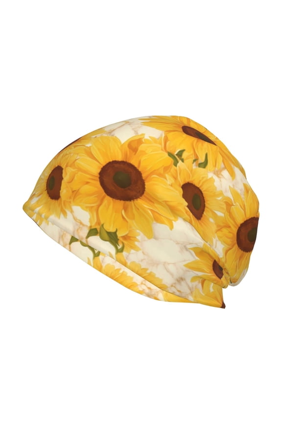 Vintage Marble Pattern Sunflower Print Unisex Knit Beanie for Men Women Winter Hat,Beanies Skull Caps