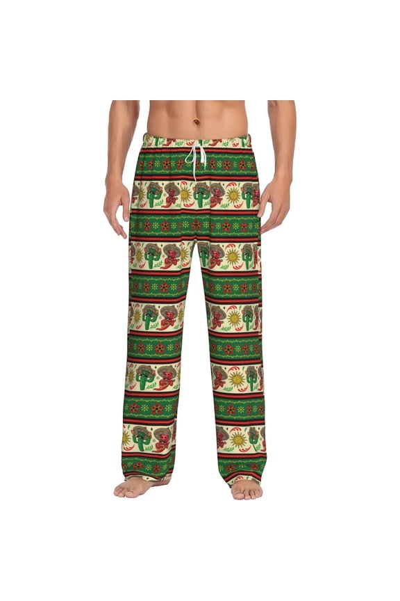 Vintage Mexican Print Pajama Pants for Men,Men’s Pajama Bottoms,Mens PJ Pants with Pockets & Button Fly-X-Large