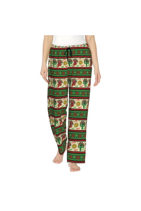 Vintage Mexican Print Women Pajama Pants,Comfy Pj Bottom with Pockets & Drawstring,Stretch Casual Sleepwear-Small