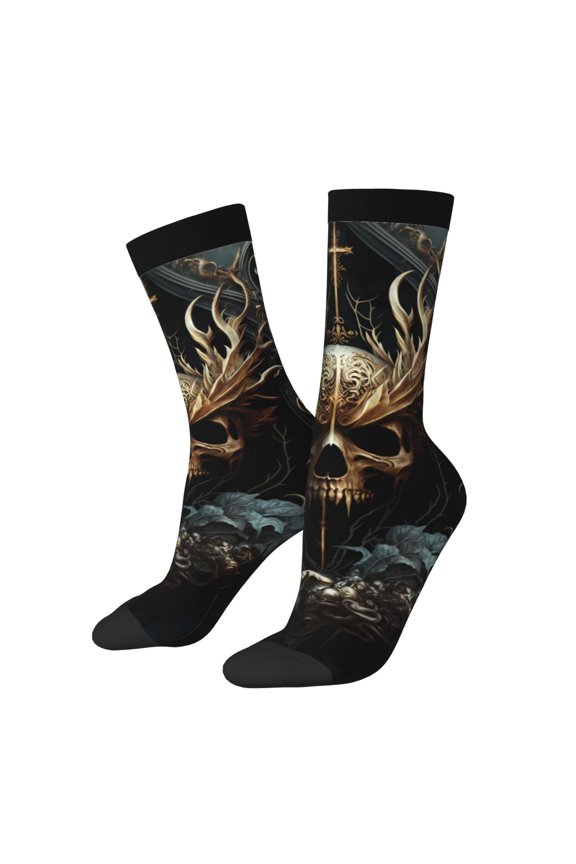 Vintage Ornate Skull Print Adult Socks for Men & Women,Calf Socks, Ankle Socks,Boots Socks,Breathable Casual Sock,Unisex Crew Socks