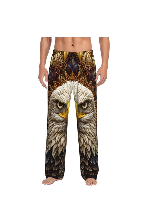 Vintage Pattern Bald Eagle Print Pajama Pants for Men,Men’s Pajama Bottoms,Mens PJ Pants with Pockets & Button Fly-XX-Large