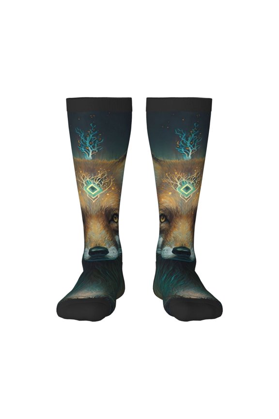 Vintage Pattern Fox Print Gift Stocking Stuffers,Adult Stockings,Novelty Socks,Funny Socks Birthday Running Walking Sleeping