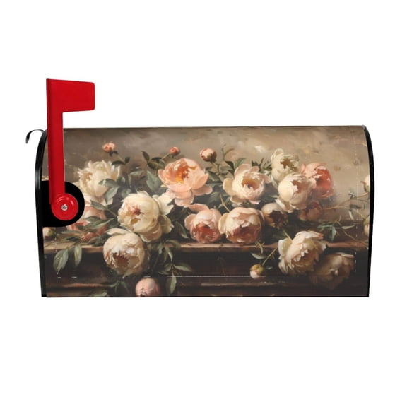 Logiee Vintage Peonies Rustic Charm Print Post Letter Box Wrap Decor, Mailbox Cover Suitable for Standard Mailbox and Large Size Mailbox,Outdoor Yard Decoration-21x18 in