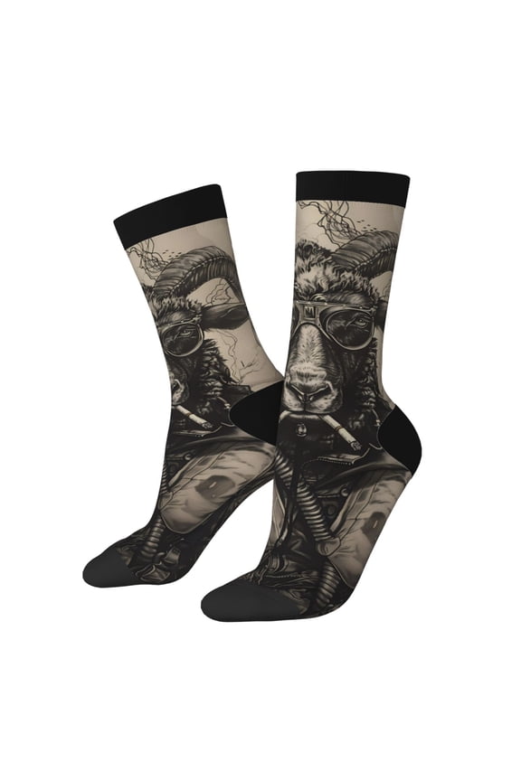 Vintage Ram Pilot Print Adult Socks for Men & Women,Calf Socks, Ankle Socks,Boots Socks,Breathable Casual Sock,Unisex Crew Socks