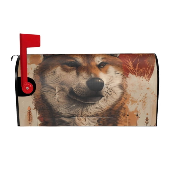 Logiee Vintage Shiba Inu Art Print Post Letter Box Wrap Decor, Mailbox Cover Suitable for Standard Mailbox and Large Size Mailbox,Outdoor Yard Decoration-25.5x21 in