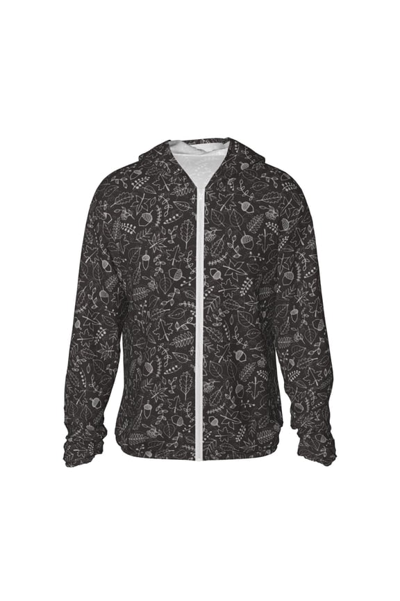 Vintage Sketch Autumn Plants Print Men's Women Light Jacket Full Zip Sun Protection Hoodie Long Sleeve Sun Shirts for Men Hiking Fishing Zip Pockets-X-Large