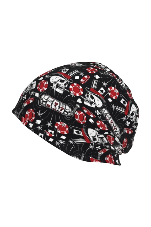 Vintage Skull Casino Print Unisex Knit Beanie for Men Women Winter Hat,Beanies Skull Caps