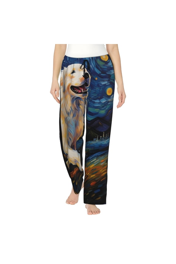 Vintage Starry Sky Labrador A Print Women Pajama Pants,Comfy Pj Bottom with Pockets & Drawstring,Stretch Casual Sleepwear-X-Large