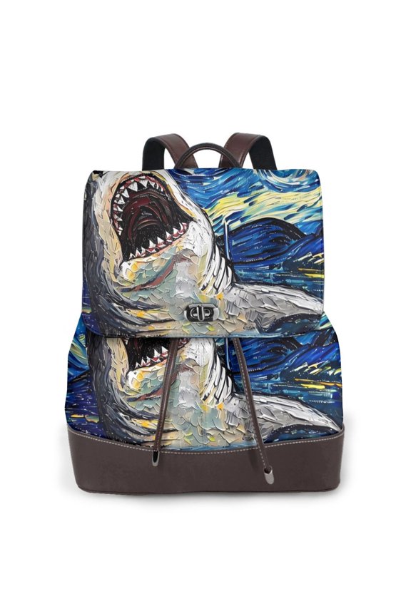 Logiee Vintage Starry Sky Shark Print Backpack Purse for Women,Fashion Leather Backpack Purse,Women's Leather Backpack for Work College Travel