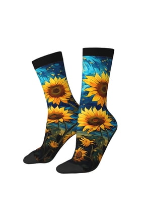 Vintage Starry Sky Sunflower Print Adult Socks for Men & Women,Calf Socks, Ankle Socks,Boots Socks,Breathable Casual Sock,Unisex Crew Socks