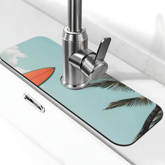 Logiee Vintage Surf Van Beach Print Kitchen Sink Splash Guard Faucet Mat for Splash Guard Behind Faucet Drip Catcher for Kitchen,Bathroom,Sink Mat,Dish Drying Mat,Bathroom-15" X 5.5"