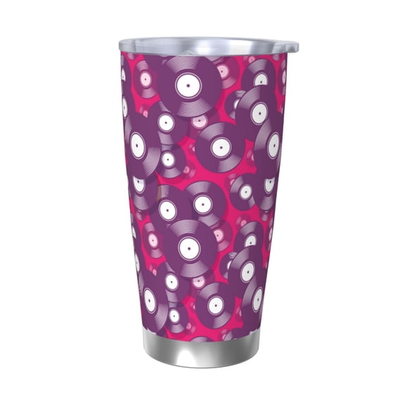 Logiee Vintage Vinyl Record Print 20OZ Car Cup with Lid, Stainless Steel Vacuum Insulated Double Wall Travel Tumbler, Durable Insulated Coffee Mug,Thermal Cup with Straw-Without Straw