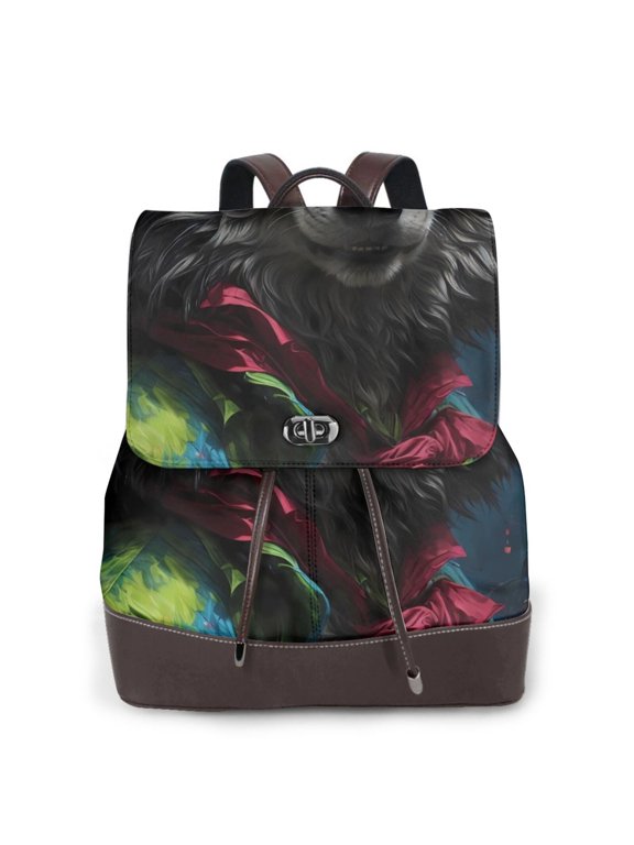 Logiee Vintage Wolf Warrior Print Backpack Purse for Women,Fashion Leather Backpack Purse,Women's Leather Backpack for Work College Travel