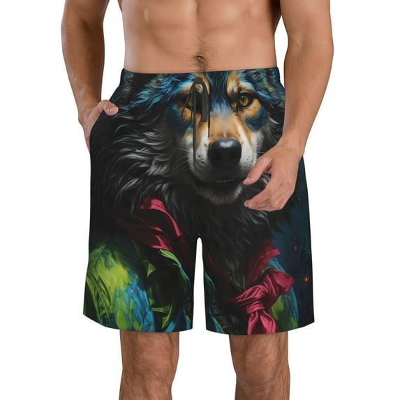 Logiee Vintage Wolf Warrior Print Mens Swim Trunks Quick Dry Board Shorts,Breathable Hawaii Beach Shorts Swimwear Bathing Suits-X-Large