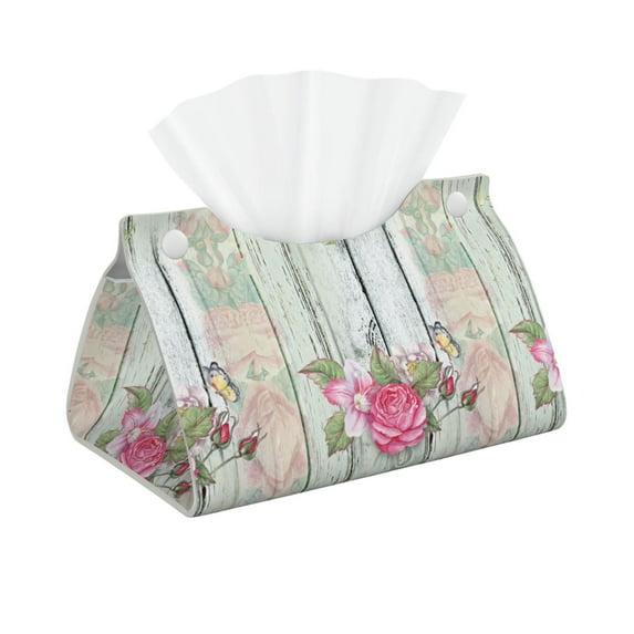 Logiee Vintage Wood with Floral Print Tissue Box Cover,Stylish Tissue Box Holder Decorative Tissue Cover for Bathroom Toilet Bedroom Living Room Table Desk Office