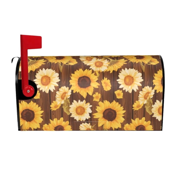Logiee Vintage Wood Grain Sunflower A Print Post Letter Box Wrap Decor, Mailbox Cover Suitable for Standard Mailbox and Large Size Mailbox,Outdoor Yard Decoration-21x18 in