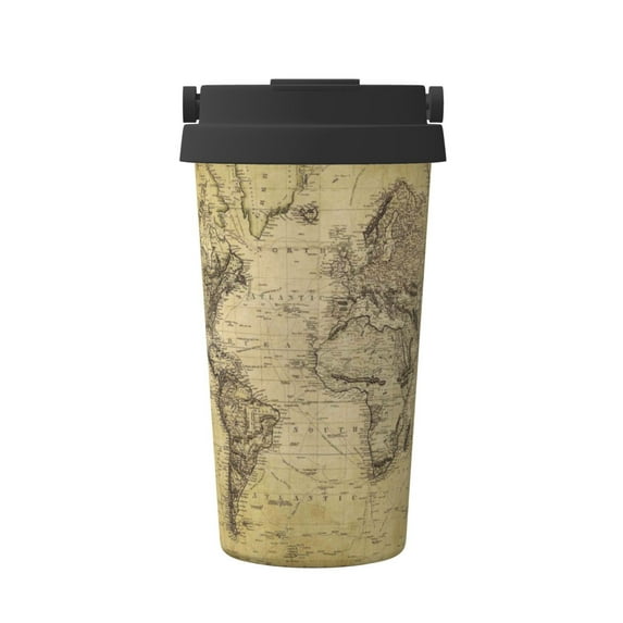 Logiee Vintage World Map Print Stainless Steel Coffee Tumbler, Travel Coffee Mug, Insulated Coffee Mug with Lid, Spill Proof Coffee Cup, Portable Thermal Mug