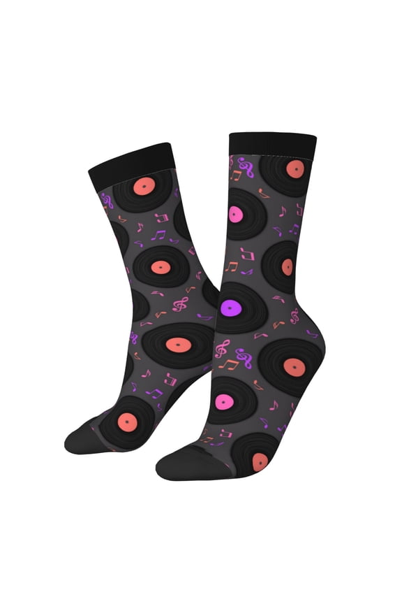 Vinyl Records Musical Notes Print Adult Socks for Men & Women,Calf Socks, Ankle Socks,Boots Socks,Breathable Casual Sock,Unisex Crew Socks