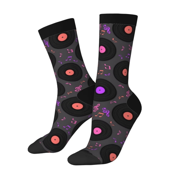 Logiee Vinyl Records Musical Notes Print Adult Socks for Men & Women,Calf Socks, Ankle Socks,Boots Socks,Breathable Casual Sock,Unisex Crew Socks