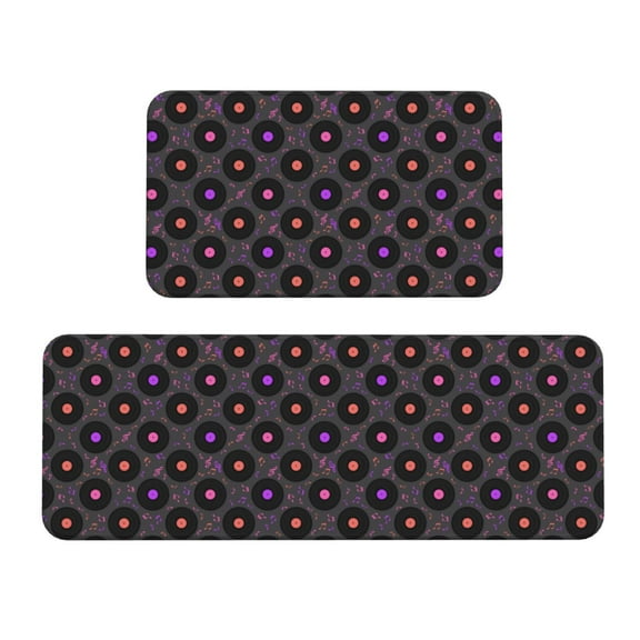 Logiee Vinyl Records Musical Notes Print Kitchen Mats for Floor Sets of 2,Waterproof Kitchen Rugs,Non Slip Comfort Standing Mat Rug for Home,Runner,Sink,Office,Laundry
