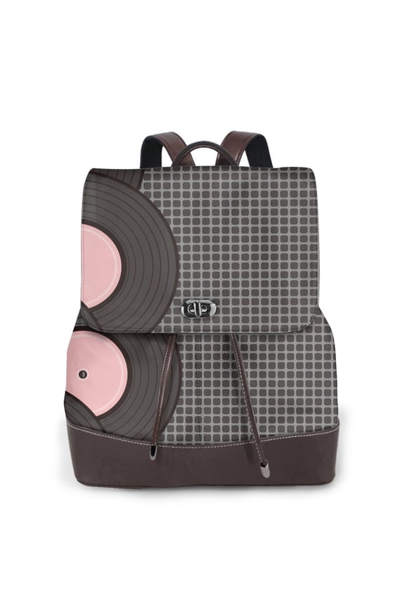 Logiee Vinyl Records Print Backpack Purse for Women,Fashion Leather Backpack Purse,Women's Leather Backpack for Work College Travel