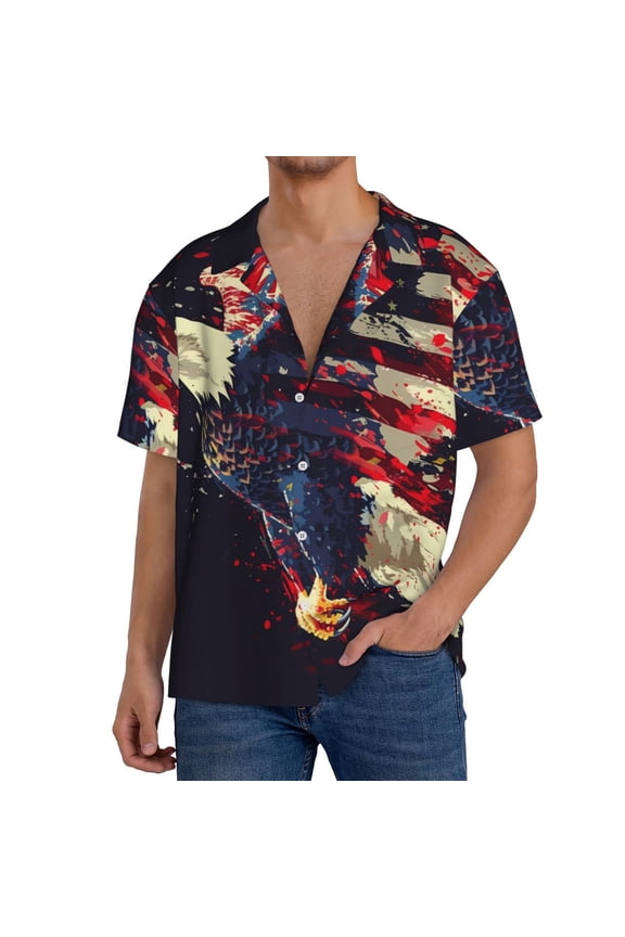 Watercolor Bald Eagle Print Men's Button Down Shirts Short Sleeve, Summer Beach Shirts,Vacation Wedding Shirts,Men's Casual Button-Down Shirts with Pocket-4X-Large
