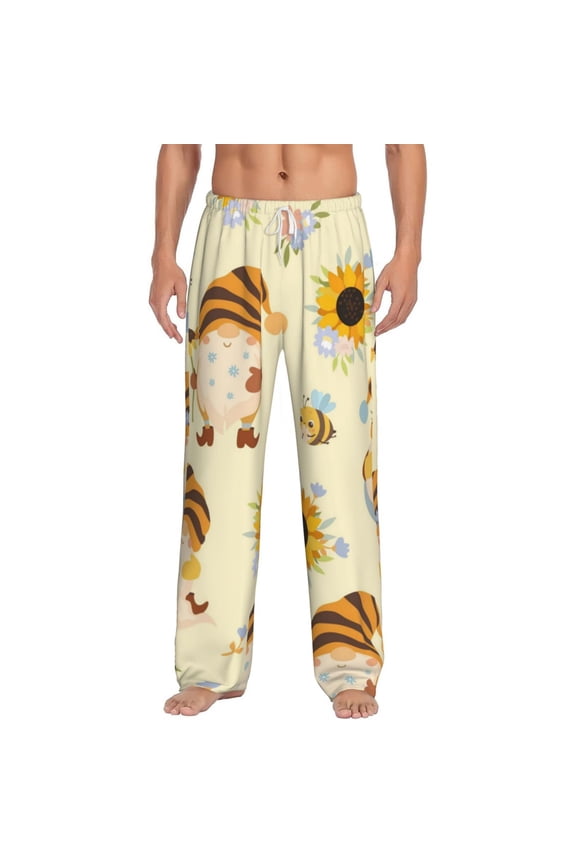 Watercolor Bee Honey Honeycomb Bee Print Pajama Pants for Men,Men’s Pajama Bottoms,Mens PJ Pants with Pockets & Button Fly-Medium