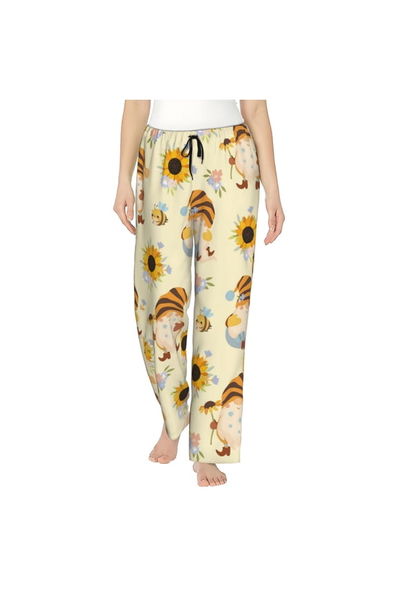 Watercolor Bee Honey Honeycomb Bee Print Women Pajama Pants,Comfy Pj Bottom with Pockets & Drawstring,Stretch Casual Sleepwear-Small