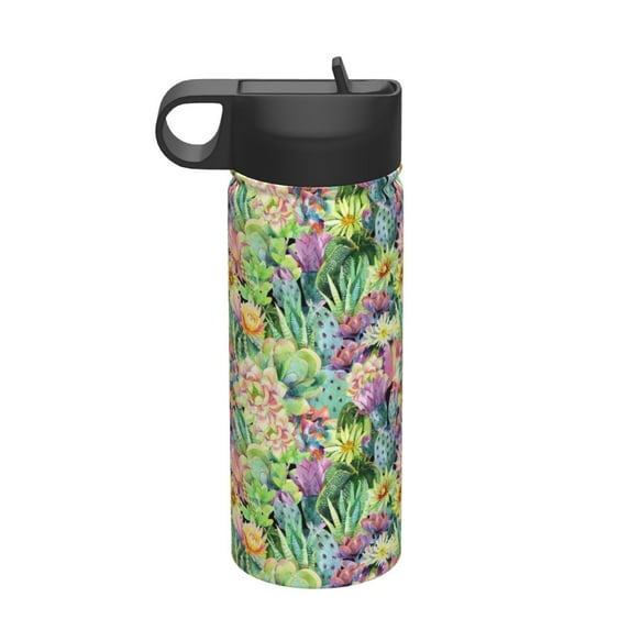 Logiee Watercolor Blooming Cactus Print 18oz Sports Insulated Kettle With Straw,Insulated Water Bottle For Running Hiking Cycling Climbing,Man Womans Insulated Water Bottle