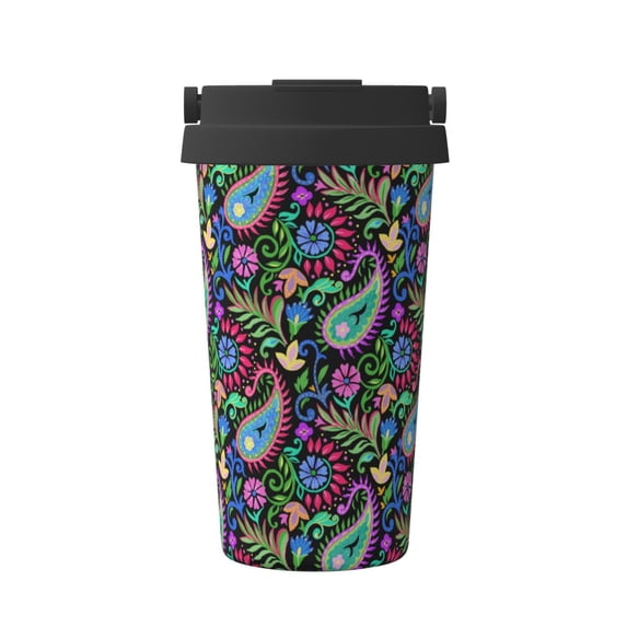 Logiee Watercolor Floral Paisley Print Stainless Steel Coffee Tumbler, Travel Coffee Mug, Insulated Coffee Mug with Lid, Spill Proof Coffee Cup, Portable Thermal Mug