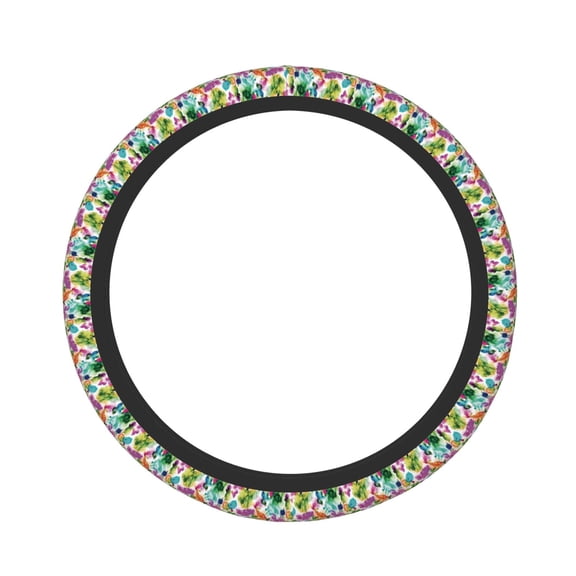Logiee Watercolor Flowers Print Breathable Elastic Steering Wheel Cover, Non-Slip Stretch Steering Wheel Protector,Universal 15 Inch Fit Auto, Suvs, Truck