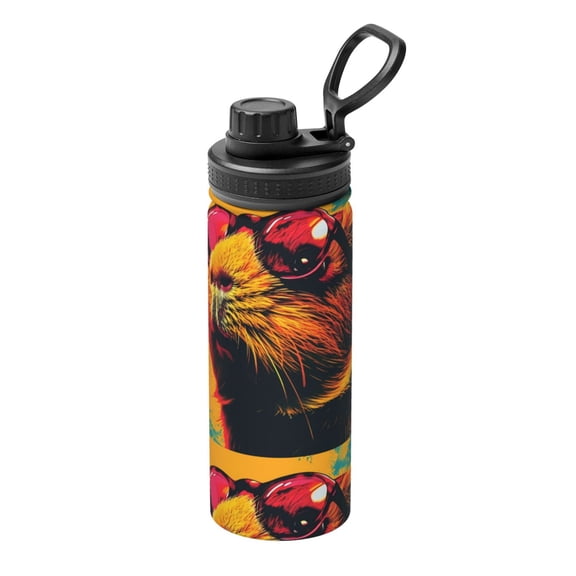 Logiee Watercolor Glasses Guinea Pig Print Water Bottle,18oz Sports Insulated Kettle for Cycling Gym Basketball Outdoor, Suitable as a Present
