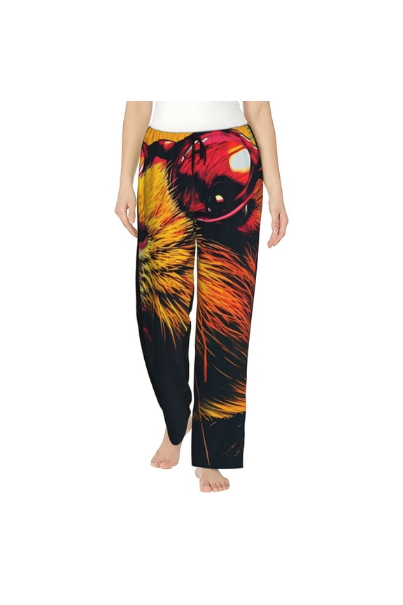 Watercolor Glasses Guinea Pig Print Women Pajama Pants,Comfy Pj Bottom with Pockets & Drawstring,Stretch Casual Sleepwear-XX-Large