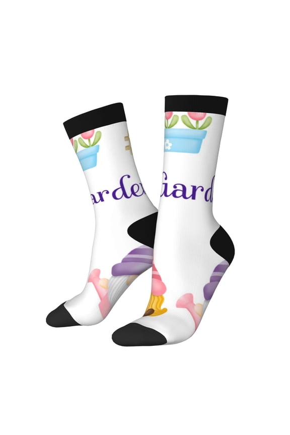 Watercolor Gnome Garden Print Adult Socks for Men & Women,Calf Socks, Ankle Socks,Boots Socks,Breathable Casual Sock,Unisex Crew Socks