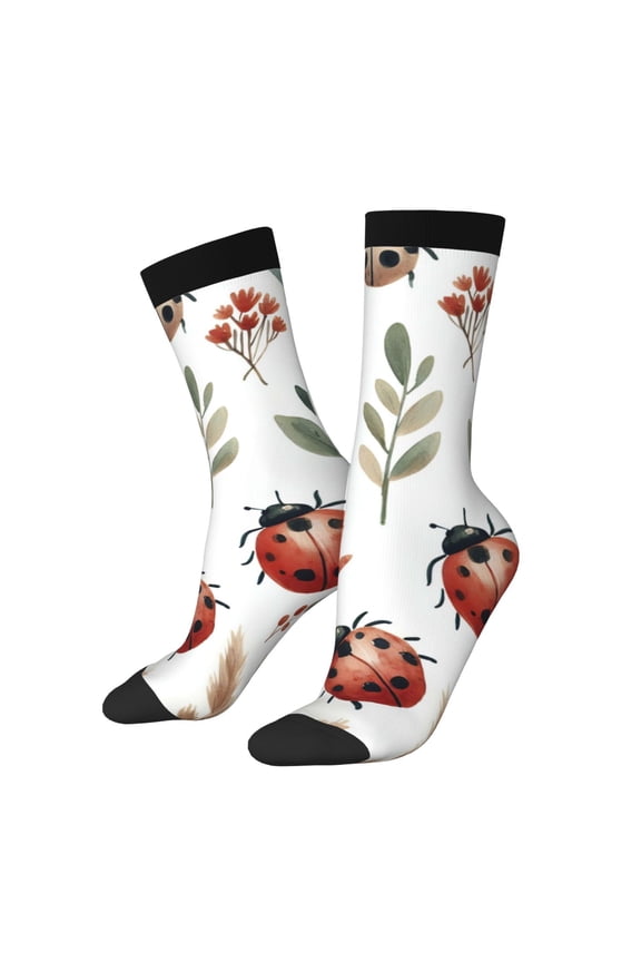 Watercolor Ladybug Print Adult Socks for Men & Women,Calf Socks, Ankle Socks,Boots Socks,Breathable Casual Sock,Unisex Crew Socks