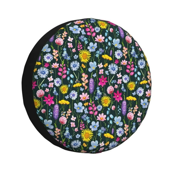 Logiee Watercolor Meadow Flowers Print Spare Tire Cover, Universal Wheel Protectors,Waterproof Dust-Proof UV Sun Wheel Tire Cover,Fit for SUV, RV, Travel Trailer, Truck-15 inch
