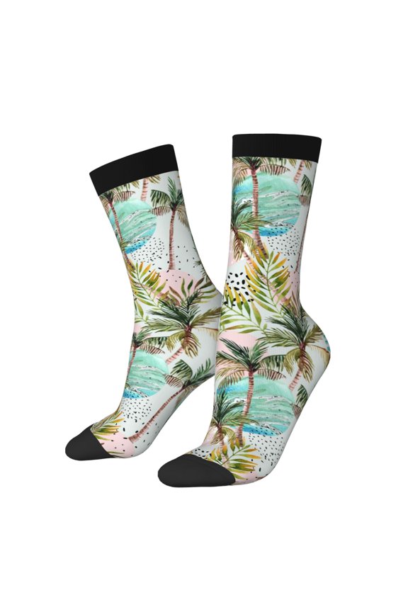Watercolor Palm Tree Print Adult Socks for Men & Women,Calf Socks, Ankle Socks,Boots Socks,Breathable Casual Sock,Unisex Crew Socks