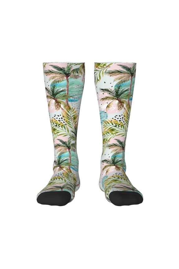 Watercolor Palm Tree Print Gift Stocking Stuffers,Adult Stockings,Novelty Socks,Funny Socks Birthday Running Walking Sleeping