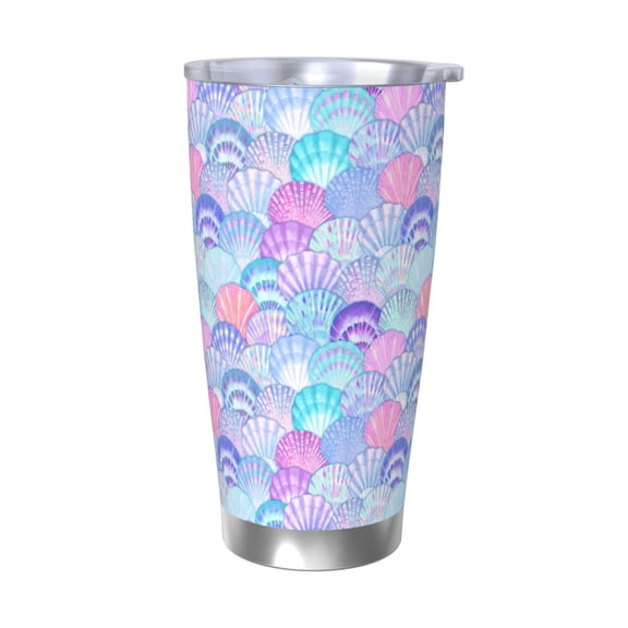 Logiee Watercolor Sea Shells 1 Print 20OZ Car Cup with Lid, Stainless Steel Vacuum Insulated Double Wall Travel Tumbler, Durable Insulated Coffee Mug,Thermal Cup with Straw-Without Straw